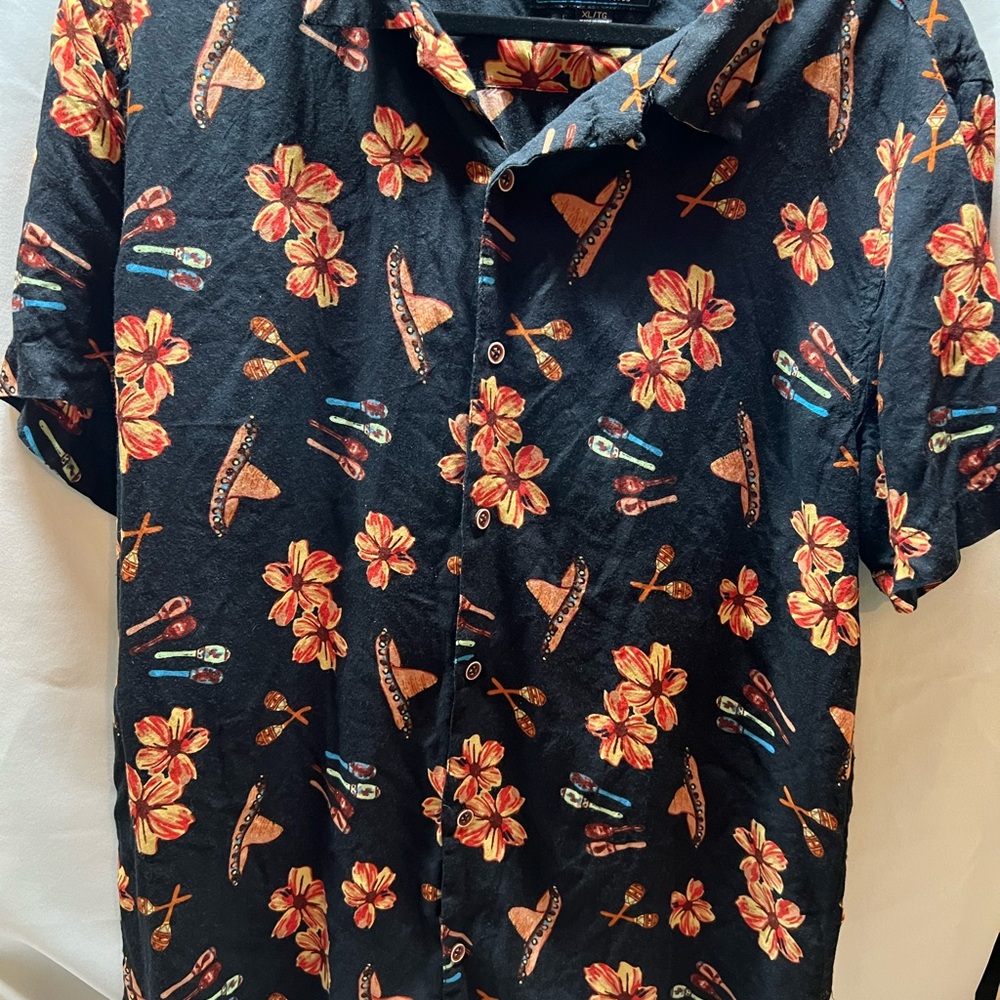MBX PREMIUM GOODS Casual Black and Red Button Down‎ Shirt Resort Wear Beach